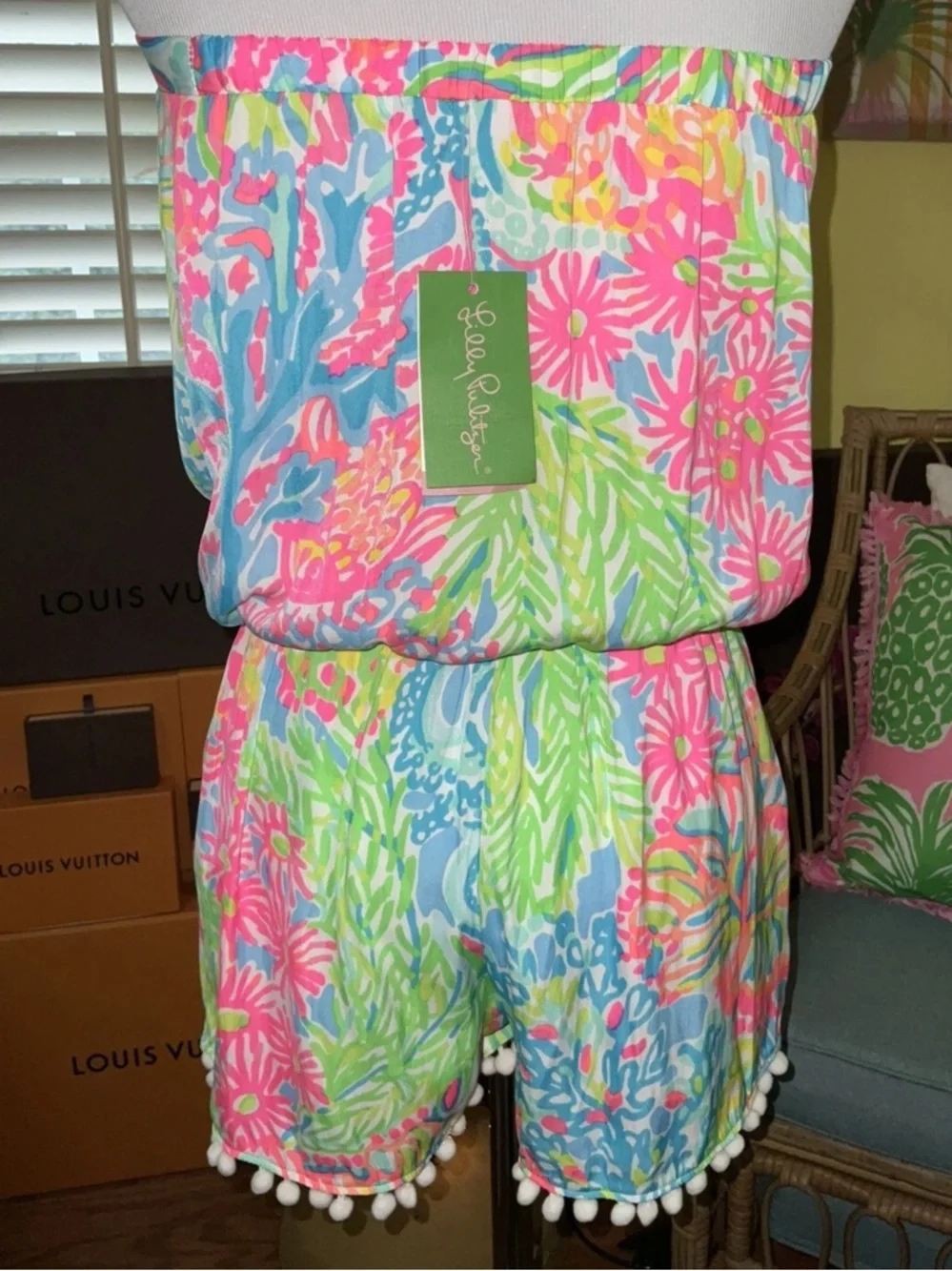 Lilly Pulitzer NWT Daisy Romper Seaspray Blue Lovers Coral Size S Unicorn 🦄 - Picture 11 of 16